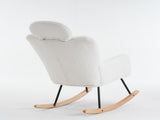Soft Teddy Fabric Tufted Upholstered Rocking Chair Padded Seat with Headrest For Living Room W1397P227837