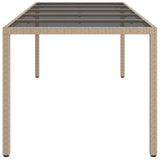 Garden Table Beige 250x100x75 cm Tempered Glass and Poly Rattan 316728