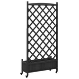 Planter with Trellis and Wheels Black Solid Wood Fir 3207655