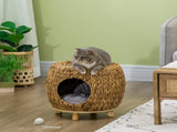 Wicker Cat Bed Cat House Stool with Washable Cushion, 44 x 43 x 41cm T3398P349909