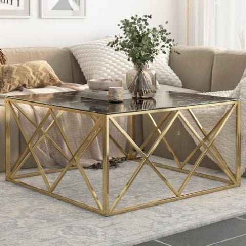 ZNTS Coffee Table Gold Stainless Steel and Tempered Glass 349980