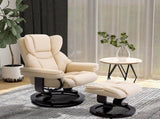 360&deg Swivel Recliner Chair with Footstool, PU Leather Manual Recliner Armchair with Solid Wood T3398P328126