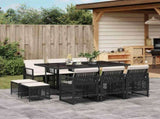 11 Piece Garden Dining Set with Cushions Black Poly Rattan 3210786