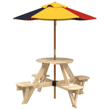 Picnic Table for 4 Kids with Umbrella Round Solid Wood Fir 3281621