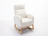 Mid Century Modern Teddy Fabric Upholstered Rocking Chair Padded Seat For Living Room Bedroom, Beige W1397P146020