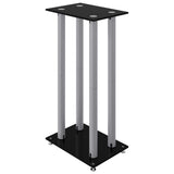 Speaker Stands 2 pcs Black&Silver Tempered Glass 4 Pillars Design 51818