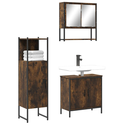 ZNTS 3 Piece Bathroom Furniture Set Smoked Oak Engineered Wood 3214702