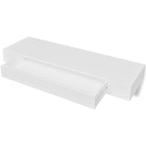 ZNTS White MDF Floating Wall Display Shelf 1 Drawer Book/DVD Storage 242188