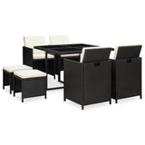 9 Piece Outdoor Dining Set with Cushions Poly Rattan Black 42597