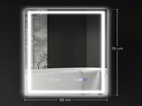 50 x 70 cm Anti-Fog LED Bathroom Mirror, with Bluetooth and Clock - Silver Tone T3398P328148