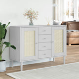 Sideboard SENJA Rattan Look White 112x40x80 cm Solid Wood Pine 358026