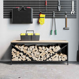 Firewood Rack with Wooden Top Black 100.5x35.5x40 cm 864255