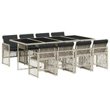 9 Piece Garden Dining Set with Cushions Light Grey Poly Rattan 3210743