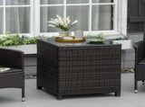 Rattan Garden Furniture Side Table Patio Frame Tempered Glass New - Brown T3398P318816