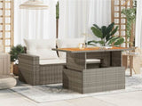Garden Table Grey 100x55x73 cm Poly Rattan and Acacia Wood 366127