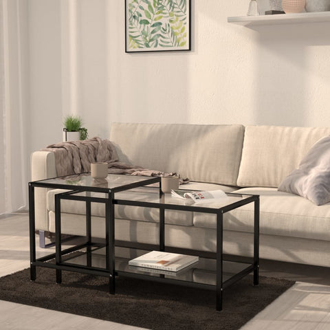 Tea Tables 2 pcs Tempered Glass Black 331614