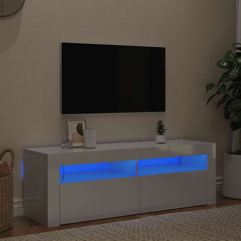 TV Cabinet with LED Lights High Gloss White 120x35x40 cm 804316