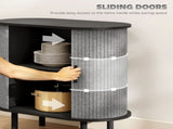 Tambour Sideboard with Fluted Sliding Doors, Modern Kitchen Cupboard with Storage Shelves and Wooden T3398P424866