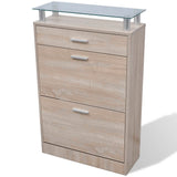 Shoe Cabinet with a Drawer and a Top Glass Shelf Wood Oak Look 241245