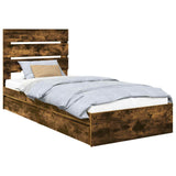 Storage Bed with Drawer Smoked Oak 90 x 200 cm Engineered Wood 3411926
