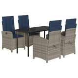5 Piece Garden Dining Set with Cushions Grey Poly Rattan 3212443