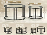 Round Coffee Tables Set of 2, Nesting Tables with Tempered Glass Top and Steel Frame, Black T3398P423876