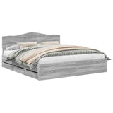 Bed Frame with Drawer Grey Sonoma 200 x 200 cm Engineer Wood 3412975