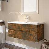 Sink Cabinet with Built-in Basin Smoked Oak Engineered Wood 3152885