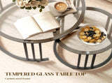 Round Coffee Tables Set of 2, Nesting Tables with Tempered Glass Top and Steel Frame, Black T3398P423876