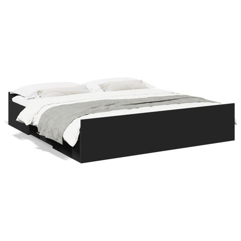 ZNTS Bed Frame with Drawers Black 180x200 cm Super King Engineered Wood 3280273