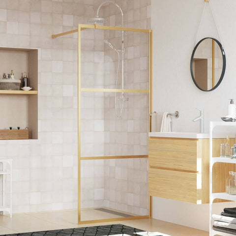 Walk-in Shower Wall with Clear ESG Glass Gold 90x195 cm 154937