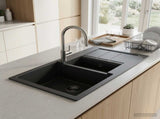 Kitchen Sink Double Basin Granite 80 x 50 x 30.5 cm Graphite 42053746