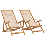 ZNTS Folding Beach Chairs 2 pcs Beige Fabric and Solid Wood 3214487