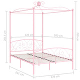 284488 Canopy Bed Frame without Mattress Pink Metal 120x200 cm