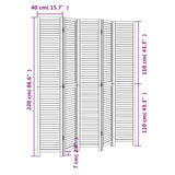 Room Divider 5 Panels White Solid Wood Paulownia 358840