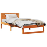 Bed Frame with Headboard Wax Brown 90 x 200 cm Solid Pine Wood 873291