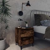 813129 Bed Cabinets with Metal Legs 2 pcs Smoked Oak 40x35x50 cm