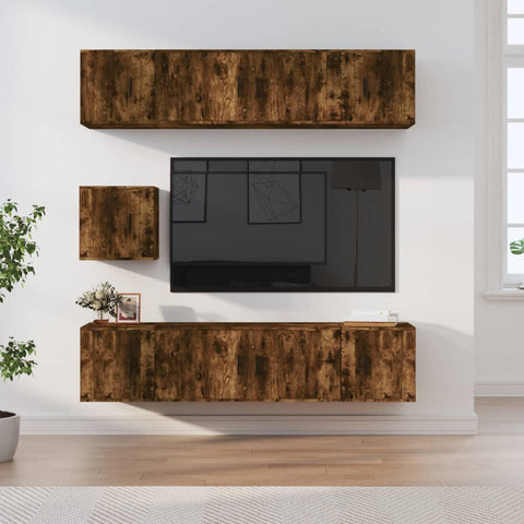 7 Piece TV Cabinet Set Smoked Oak Engineered Wood 3188667