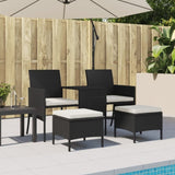 ZNTS Garden Sofa 2-Seater with Table and Stools Black Poly Rattan 317626