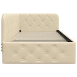 Corner Bed Frame with Headboard Cream 90 x 190 cm Fabric 42016493
