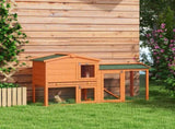 Two-Tier Rabbit Hutch with Run, Ramp, Slide-Out Tray, for Garden - Orange T3398P350012