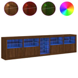 Sideboard with LED Lights Brown Oak 283x37x67 cm 3209029