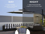 3m Cantilever Parasol w/ Solar Lights Power Bank Base 360&deg Spin Dark Grey T3398P314104