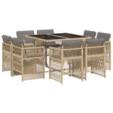 9 Piece Garden Dining Set with Cushions Mix Beige Poly Rattan 3211020