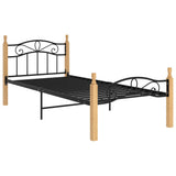 Bed Frame without Mattress Black Metal&Solid Oak Wood 100x200 cm 324912