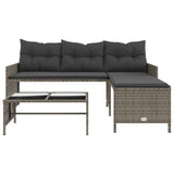 Garden Sofa with Table and Cushions L-Shaped Grey Poly Rattan 365574
