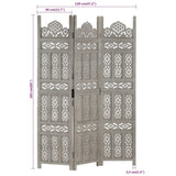 Hand carved 3-Panel Room Divider Grey 120x165 cm Solid Mango Wood 285321