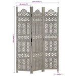 ZNTS Hand carved 3-Panel Room Divider Grey 120x165 cm Solid Mango Wood 285321