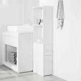 Narrow Bathroom Cupboard with Wheels White Engineered Wood 855295