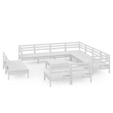 12 Piece Garden Lounge Set Solid Wood Pine White 3083160
